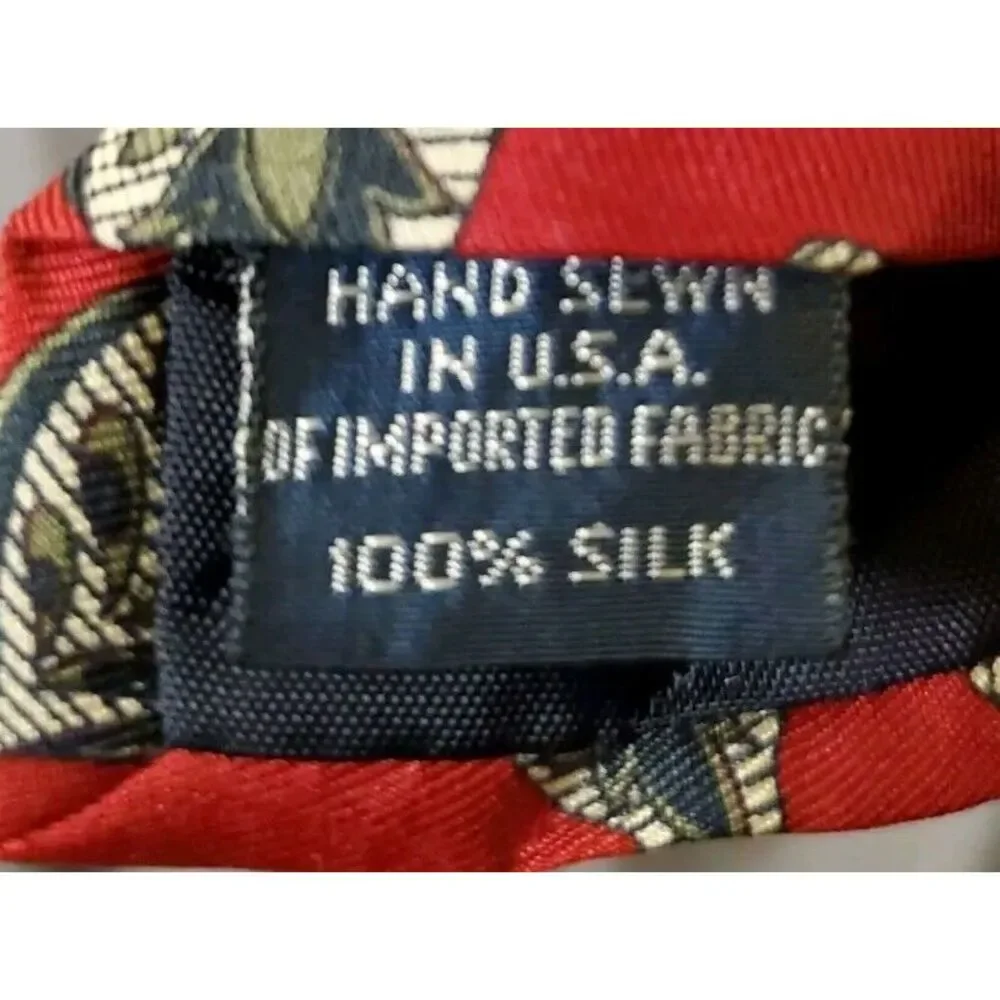 Lands' End Direct Merchants Luxury Tie Red Leafy‎ Printed Silk Necktie